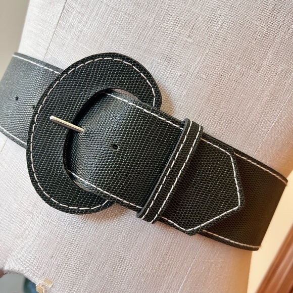 Wide Gray Belt White Stitching Classic Large Buckle main image 6